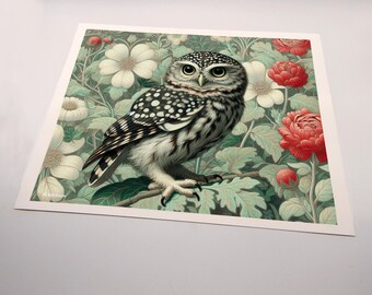 A Set of 3 Canvas Prints. Original Art; Owl Collection #1.  Ready to frame 8 x 10 canvas prints. An owl in the style of William Morris.