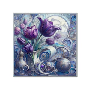 Art Nouveau Ceramic Tile Mural: Purple Irises, Kitchen Backsplash