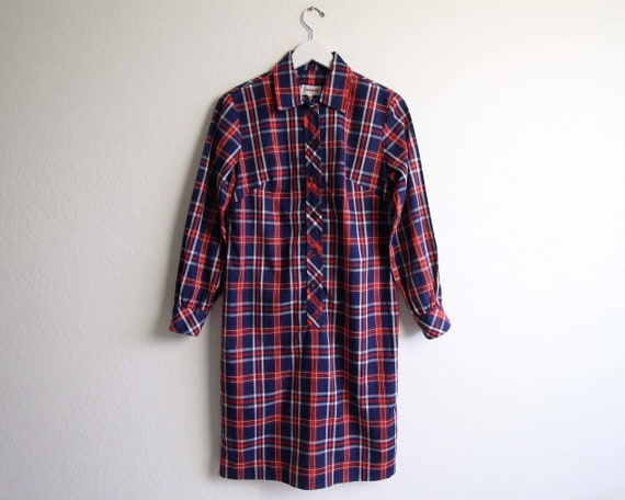 Vintage Plaid Shirt Dress Womens Small 1970s Shift