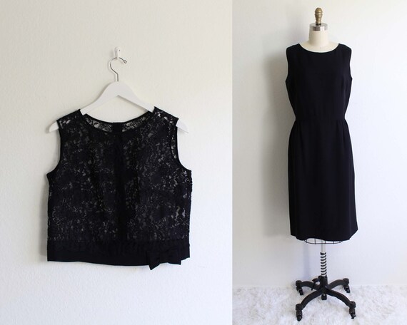 Vintage 1950s Dress Womens Black Dress Large Sleev