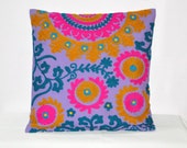 16 x 16 Pillow Cover, Suzani Throw Pillow, Decorative Pink Pillow, Indian Pillow Cover, Pillowcase, Indian Cushion Cover, Large Pillow