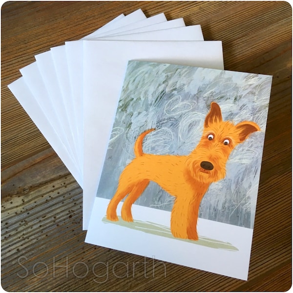 Irish Terrier Note Cards, set of 6. Blank Inside. Dog Art Greeting Card Stationary with Envelopes and Presentation Box.