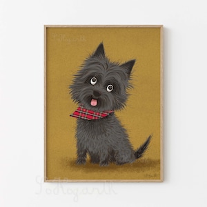 Grey Black Brindle Cairn Terrier. Matte Paper Dog Illustration Art Poster Print, signed.  Unframed