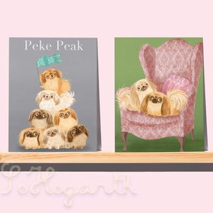 Notitiekaarten paar pekinees/pekinees, set van 6. Blanco binnenkant. Dog Art-wenskaart, briefpapier met enveloppen en presentatiedoos.