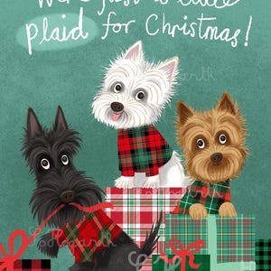 Set di 6 biglietti di auguri natalizi Scottie Cairn Westie Terrier. Interno vuoto. Biglietti di auguri natalizi con arte canina, buste e scatola di presentazione.