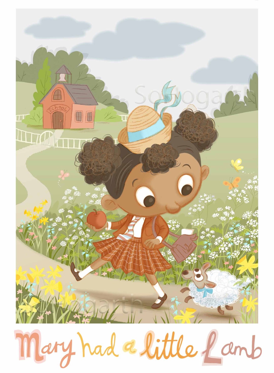 Mary Had A Little Lamb Nursery Rhyme Picture. Child's Baby Kid's Room ...
