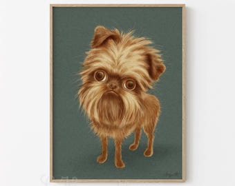 Bearded Brussels Griffon. Matte Paper Dog Illustration Portrait Art Poster Print, signed. Unframed