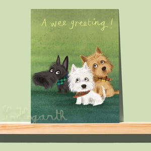 Scottie, Cairn and Westie Terrier Note Cards, set of 6. Blank Inside. Dog Art Greeting Card Stationary with Envelopes and Presentation Box.