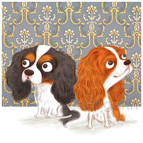 Cavalier King Charles Spaniel Dogs 1905 Painting  8 Large New Blank Note Cards 