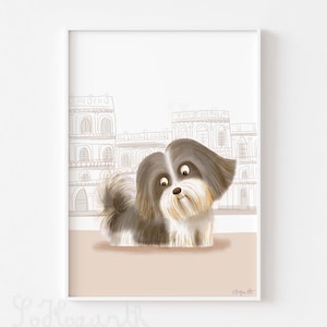 Havanese Dog Illustration. Matte Paper Wall Art Poster Print, signed. Unframed