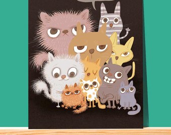 Cat Medley Greeting Card, set of 2. Cute pair of Cat Notecards Stationary, comes with envelopes