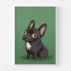 Sweet Black Frenchie. Matte Paper French Bulldog Dog Art Illustration Poster Print, signed. Unframed