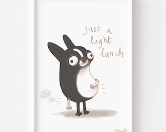 Boston Terrier Light Lunch. Matte Paper Dog Illustration Portrait Art Poster Print, signed. Unframed