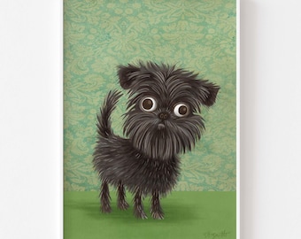 Cheeky Affenpinscher. Matte Paper Dog Illustration Art Poster Print, signed. Unframed