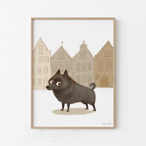 Schipperke. Matte Paper Dog Illustration Art Poster Print, signed. Unframed