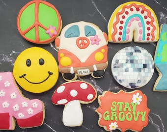 1 dozen 70s theme sugar cookies