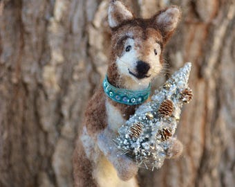 Winter Gray Wolf Handmade One of a Kind Needle Felted Sculpture