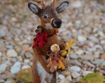 Foraging Whitetail Deer in Autumn one of a kind needle felted sculpture