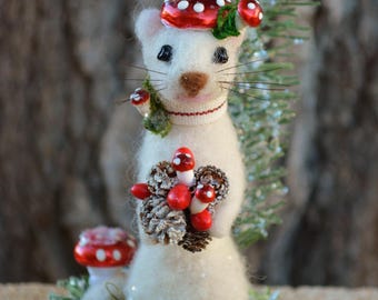 Winter Ermine one of a kind needle felted sculpture