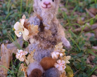 Angora Goat one of a kind needle felted sculpture