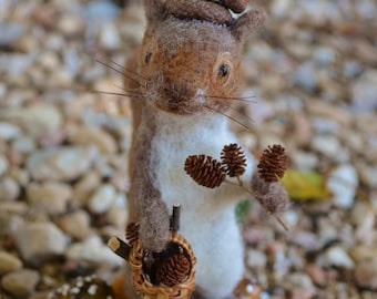 Foraging Squirrel in Autumn one of a kind needle felted sculpture