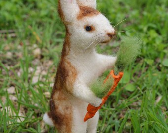 Victorian Style Spring Rabbit one of a kind needle felted sculpture