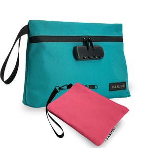 VanJus Smell Proof Bag with Combination Lock and Odor Proof Clutch Bundle, Travel Bag, Money Bag (Jade-Pink)