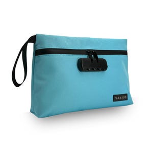 VanJus Large Smell Proof Bag with Combination Lock for Women, Scent Proof Pouch, Waterproof Bag, Money Bag (Blue)