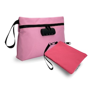 VanJus Pink Smell Proof Bag with Combination Lock and Smell Proof Clutch Bundle, Cute Smell Proof Bag, (Pink-Pink)