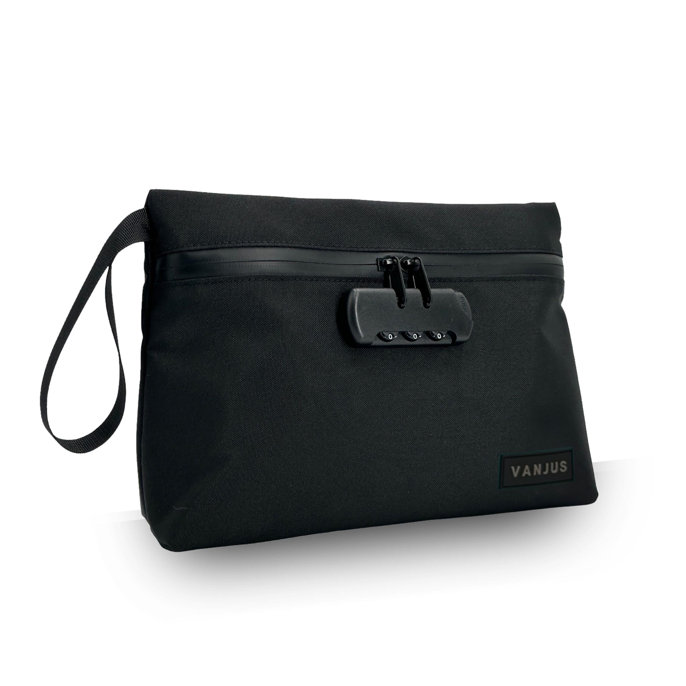 VanJus Large Smell Proof Bag with Combination Lock for Women, Scent Proof Pouch, Waterproof Bag, Money Bag (Black)