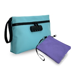 VanJus Smell Proof Bag with Combination Lock and Odor Proof Clutch Bundle, Travel Bag, Money Bag (Blue-Purple)