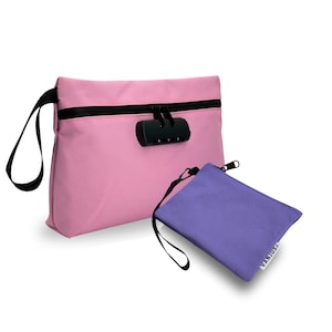 VanJus Smell Proof Bag with Combination Lock and Odor Proof Clutch Bundle, Travel Bag, Money Bag (Pink -Purple)