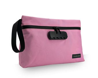 VanJus Large Smell Proof Bag with Combination Lock for Women, Scent Proof Pouch, Waterproof Bag, Money Bag (Pink)