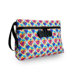 VanJus Große geruchsdichte Tasche mit Zahlenschloss für Damen, geruchssichere Tasche, wasserdichte Tasche, Geldtasche (rosa Herzen)