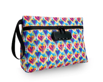 VanJus Large Smell Proof Bag with Combination Lock for Women, Scent Proof Pouch, Waterproof Bag, Money Bag (Pink Hearts)