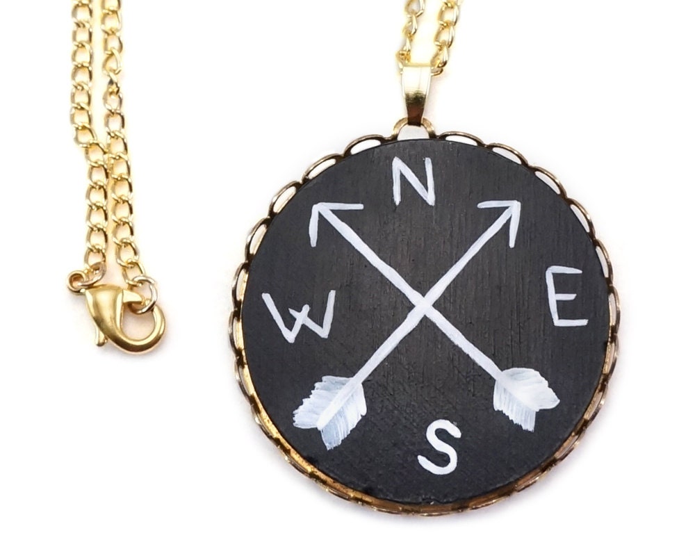 Compass Necklace Compass Jewelry Compass Pendant Arrow - Etsy