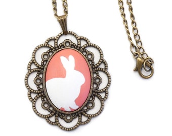 Bunny Necklace Rabbit Necklace Cameo Necklace Cameo Jewelry Nickel Free Necklace Nickel Free Jewelry Woodland Animal Necklace Bunny Jewelry