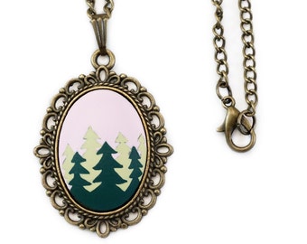 Tree Necklace Pine Tree Necklace Evergreen Tree Jewelry Nature Jewelry Nature Necklace Into the Woods Cameo Necklace Cameo Jewelry Whimsical