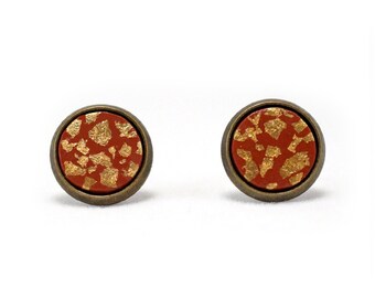 Brick Red Gold Leaf Earrings