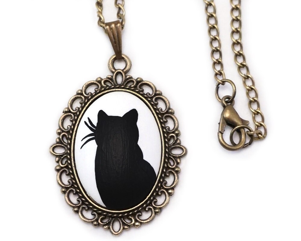 Cat Necklace Cat Jewelry Black Cat Necklace Black Cat Jewelry Cameo