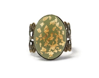 Light Avocado Gold Leaf Ring Adjustable Ring Nickel Free