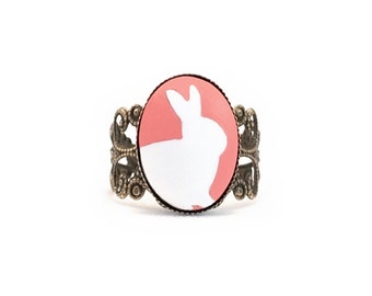 Bunny Ring Rabbit Ring Adjustable Ring Cameo Ring Cameo Jewelry Nickel Free Jewelry Nickel Free Ring Nature Rings Animal Ring Bunny Jewelry