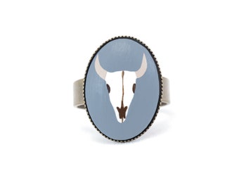 Bull Skull Ring Cow Skull Ring Ox Skull Ring Buffalo Skull Ring Cattle Skull Ring Southwest Ring Desert Adjustable Ring Nickel Free Ring