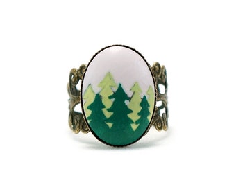 Tree Ring Evergreen Tree Ring Pine Tree Ring Tree Jewelry Nature Rings Nature Jewelry Cameo Ring Cameo Jewelry Into the Woods Forest Ring