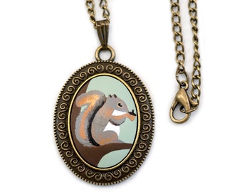 Squirrel Necklace Forest Animals Squirrel Jewelry Acorn Necklace Squirrel Charm Nature Jewelry Woodland Creatures Nickel Free Jewelry