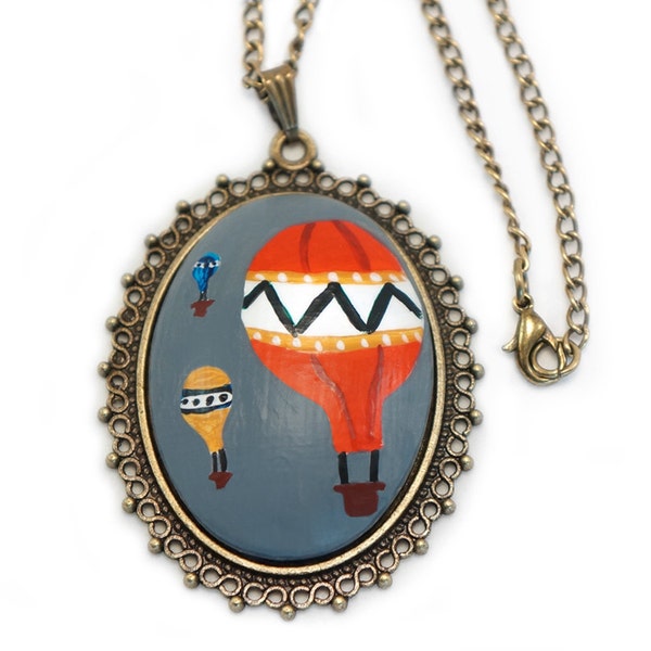 Hot Air Balloon Necklace Hot Air Balloon Jewelry Travel Adventure Art and Fawn Nickel Free Jewelry Nickel Free Necklace Cameo Necklace Charm