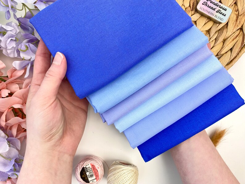 Fabric Bundle Shades of Blue Periwinkle Kona Cotton and Paintbrush Studio Painter's Palette Solids Fat Quarters, Half Yards, Yardage image 5