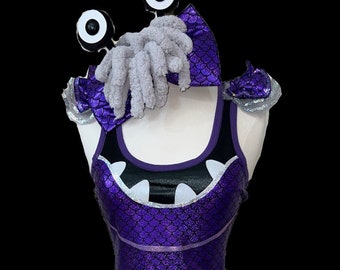 Purple Boo Monster Costume .  Up to Adult Plus Size . Running Skirt  .  Tutu .. Bow . SHORT Length 11in . by The Tutu Factory