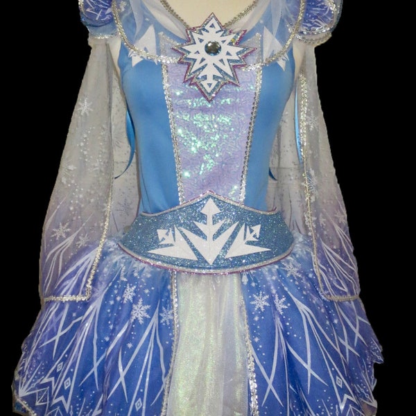 Ice Queen Costume .  Up to Adult Plus Size . Running Skirt . Frozen . Cape . Belt . SHORT Length 11in . by The Tutu Factory