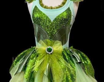 New Tink Costume .  Up to Adult Plus Size . Running Skirt  . SHORT Length 11in . by The Tutu Factory